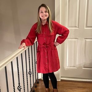 Brand New Authentic Zara Red Casual Dress with Pockets and Tie. Girls Size 11/12